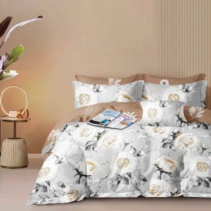 Lenjerie pat dublu, Finet, 6 piese, Gri, Maro, flori