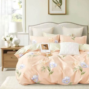 Lenjerie pat dublu, Finet, 6 piese, Somon, flori