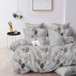 Lenjerie pat dublu, Finet, 6 piese, Gri, frunze