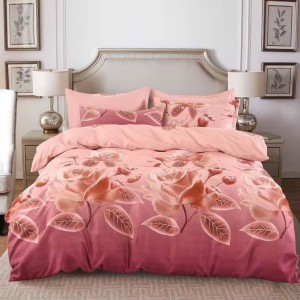 Lenjerie pat dublu, Finet, 6 piese, Roz, flori