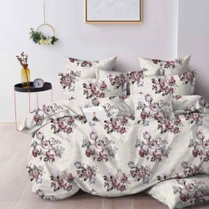 Lenjerie pat dublu, Finet, 6 piese, Bej, flori