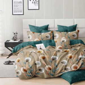 Lenjerie pat dublu, Finet, 6 piese, Maro, Turcuaz, flori