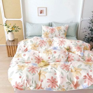 Lenjerie pat dublu, Finet, 6 piese, Alb, flori