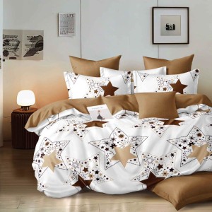 Lenjerie pat dublu, Finet, 6 piese, Alb, Maro, stelute