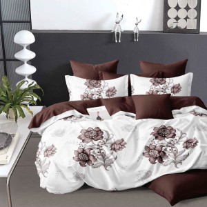 Lenjerie pat dublu, Finet, 6 piese, Alb, Maro, flori