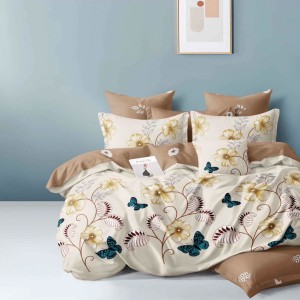 Lenjerie pat dublu, Finet, 6 piese, Bej, Maro, fluturi