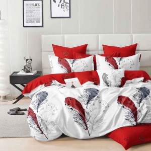 Lenjerie pat dublu, Finet, 6 piese, Alb, Rosu, pene