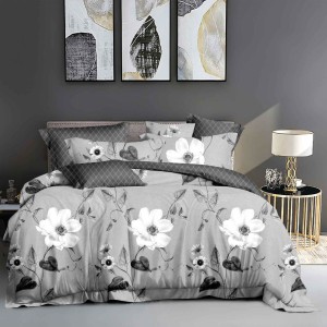 Lenjerie pat dublu, Finet, 6 piese, Gri, flori