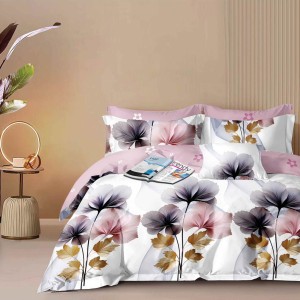 Lenjerie pat dublu, Finet, 6 piese, Roz, flori