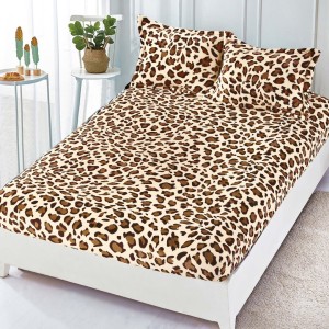 Cearsaf / Husa cu Elastic Cocolino 180x200cm si 2 fete de perna 50x70cm, Bej, Maro, Animal Print