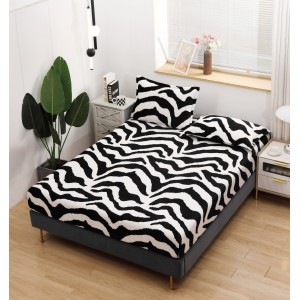 Cearsaf / Husa cu Elastic Cocolino 180x200cm si 2 fete de perna 50x70cm, Alb, Negru, zebra, animal print