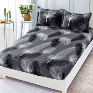 Cearsaf / Husa cu Elastic Cocolino 180x200cm si 2 fete de perna 50x70cm, Gri, pene, fulgi