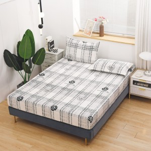 Cearsaf / Husa cu Elastic Cocolino 180x200cm si 2 fete de perna 50x70cm, Alb, Negru, dungi, trandafiri