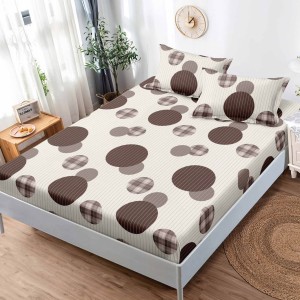 Cearsaf cu elastic, FINET, 180x200cm, 2 fete de perne 50x75cm, Bej, buline