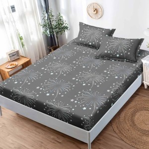 Cearsaf cu elastic, FINET, 180x200cm, 2 fete de perne 50x75cm, Gri, stelute