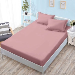 Cearsaf cu elastic, FINET, 180x200cm, 2 fete de perne 50x75cm, Roz inchis