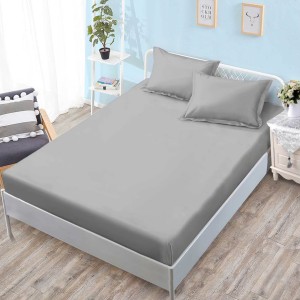 Cearsaf cu elastic, FINET, 180x200cm, 2 fete de perne 50x75cm, Gri deschis