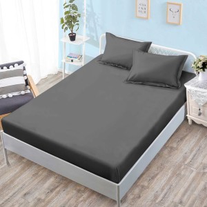 Cearsaf cu elastic, FINET, 180x200cm, 2 fete de perne 50x75cm, Gri inchis