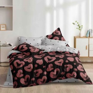 Lenjerie pat dublu cu Elastic, bumbac satinat, Negru, Rosu, inimioare Lenjerie pat dublu cu Elastic, bumbac satinat, Negru, Rosu, inimioare