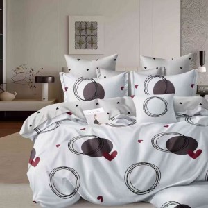 Lenjerie pat dublu cu Elastic, bumbac satinat, Gri, buline Lenjerie pat dublu cu Elastic, bumbac satinat, Gri, buline