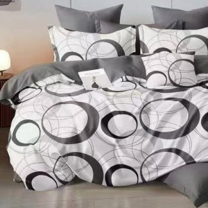 Lenjerie pat dublu cu Elastic, bumbac satinat, Alb, Gri, cercuri