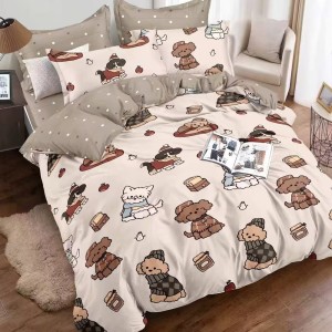 Lenjerie pat dublu cu Elastic, bumbac satinat, Bej, catei