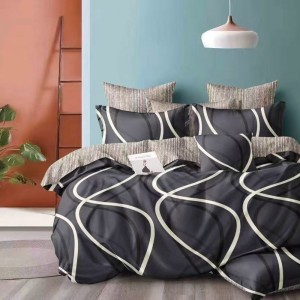Lenjerie pat dublu cu Elastic, bumbac satinat, Bej, Gri, dungi