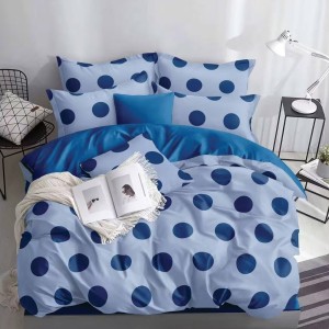 Lenjerie pat dublu cu Elastic, bumbac satinat, Albastru, buline