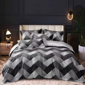 Lenjerie pat dublu cu Elastic, bumbac satinat, Gri, dungi zig zag