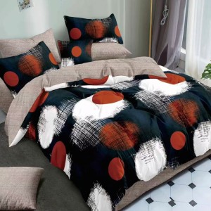 Lenjerie pat dublu cu Elastic, bumbac satinat, Bej, Albastru, abstract