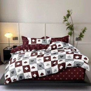 Lenjerie pat dublu cu Elastic, bumbac satinat, Grena, Alb, inimioare