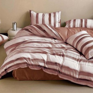 Lenjerie pat dublu, bumbac satinat, 4 piese, Maro, dungi