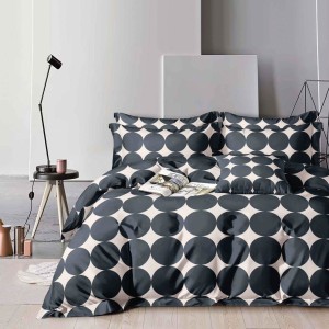 Lenjerie pat dublu, bumbac satinat, 4 piese, Gri, buline