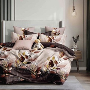 Lenjerie pat dublu, bumbac satinat, 4 piese, Maro, flori