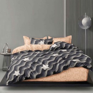 Lenjerie pat dublu, bumbac satinat, 4 piese, Gri, stelute
