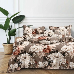 Lenjerie pat dublu, bumbac satinat, 4 piese, Maro, flori