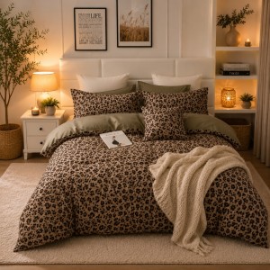 Lenjerie pat dublu, bumbac satinat, 4 piese, Maro, animal print