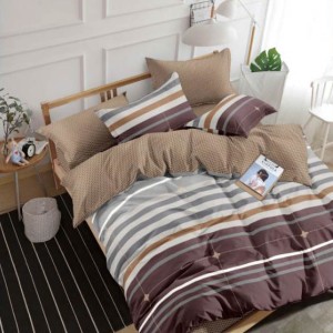 Lenjerie pat dublu, bumbac satinat, 4 piese, Maro, dungi