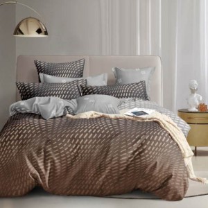 Lenjerie pat dublu, bumbac satinat, 4 piese, Maro, abstract