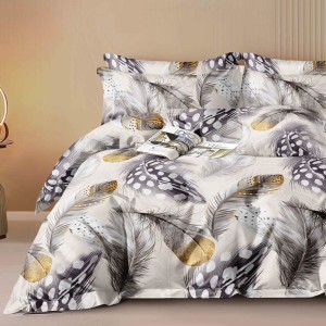 Lenjerie pat dublu, bumbac satinat, 4 piese, Alb, Gri, pene