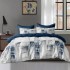 Lenjerie pat dublu, bumbac satinat, 4 piese, Alb, Albastru, abstract [2]