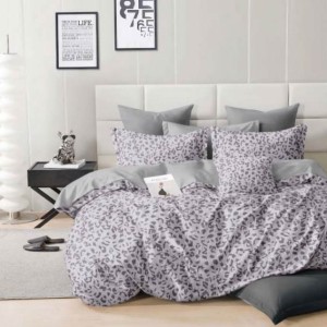 Lenjerie pat dublu, bumbac satinat, 4 piese, Gri, animal print