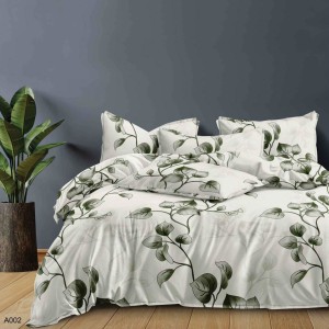 Lenjerie pat dublu, bumbac satinat, 4 piese, Crem, crengute