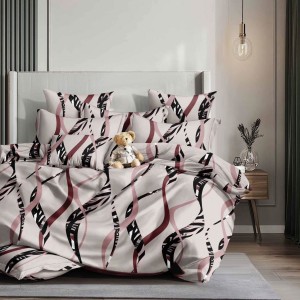 Lenjerie pat dublu, bumbac satinat, 4 piese, Crem, abstract