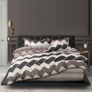 Lenjerie pat dublu, bumbac satinat, 4 piese, Bej, abstract