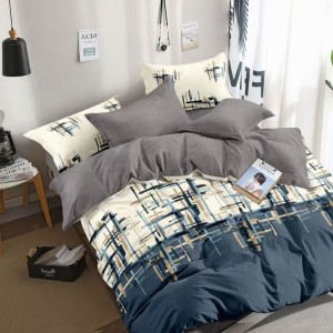 Lenjerie pat dublu, bumbac satinat, 4 piese, Crem, Turcuaz, abstract