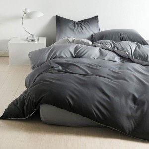 Lenjerie pat dublu, bumbac satinat, 4 piese, Gri, degrade