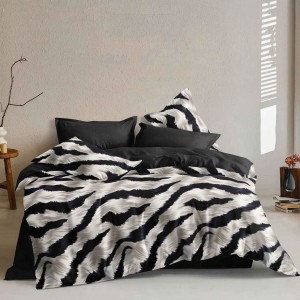 Lenjerie pat dublu, bumbac satinat, 4 piese, Negru, Gri, animal print