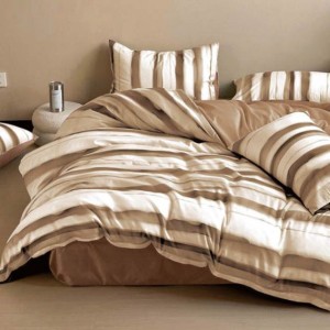 Lenjerie pat dublu, bumbac satinat, 4 piese, Maro, dungi
