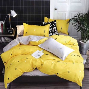 Lenjerie pat dublu, bumbac satinat, 4 piese, Galben, gene